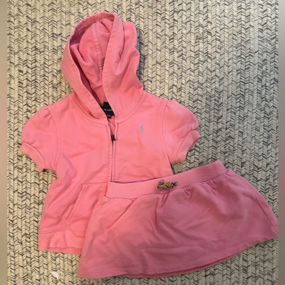 Ralph Lauren (18M) pink hooded top & skirt set